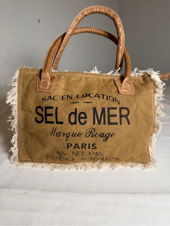Myra Bag Handbags - Myra Bag Upcycled Canvas Graphic Tote with Leather Handles and Fringe